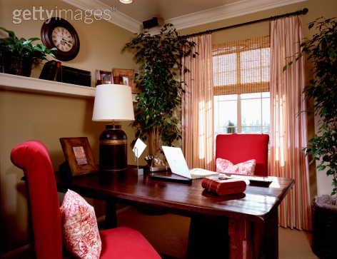 Royalty-free Image: Cozy Home Office with Red Chairs