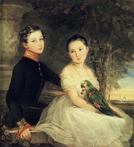 Children with Parrot, 1850 by Christina Robertson